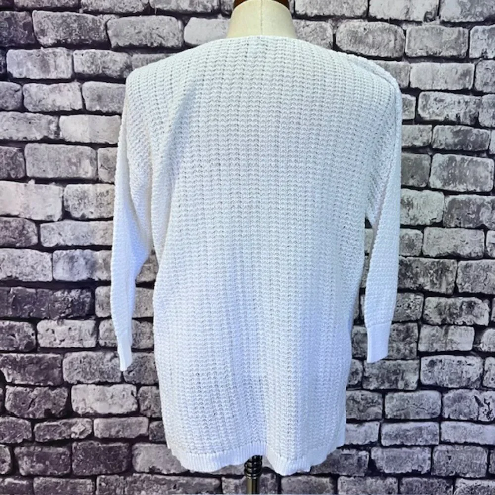 J. Jill White V-Neck 3/4 Sleeve Pullover Sweater Size L